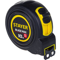 Рулетка Stayer BlackMax 10м / 25мм в ударостойком полностью обрезиненном корпусе и двумя фиксаторами 3410-10_z02
