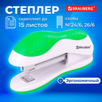 Степлер BRAUBERG JET №10, до 15 листов, бело-зеленый 228580