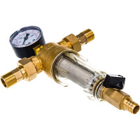 Фильтр KROMWELL тонкой очистки промывной с прозрачной колбой и манометром 1/2" EU.ST6199030 12_k