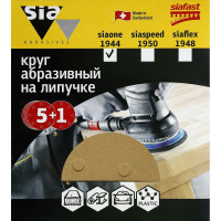 Круг шлифовальный на липучке siaone 1944 (5+1 шт; 150 мм; 6 отверстий; P180) sia Abrasives so6-150-6-180