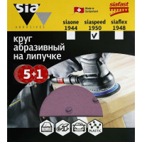 Круг шлифовальный на липучке siaspeed 1950 (5+1 шт; 150 мм; 6 отверстий; P60) sia Abrasives ss6-150-6-060