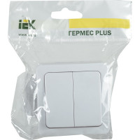 Двухклавишный выключатель IEK ВС20-2-0-ГПБ, открытой установки, IP54, цвет клавиши белый, ГЕРМЕС PLUS EVMP20-K01-10-54-EC