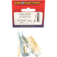 Крюк-шуруп ЕВРОПАРТНЕР L-обр. Zn d4,1хL60 мм 6 шт. 13 0629 1