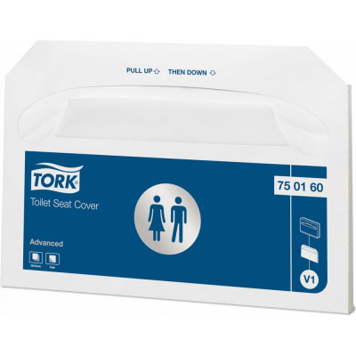 TORK Покрытия на унитаз Система V1, 1/2 сложения, КОМПЛЕКТ 250 шт, 37 х42 см, белые, 122268
