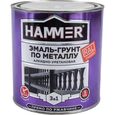 HAMMER Эмаль-грунт по металлу 3 в 1 АУ п/гл RAL 9004 сигнал. черный 2,7 кг / 4 ЭК000133634