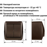 Выключатель двухклавишный накладной TDM ELECTRIC IP44 10А шоколад, серия "Селигер" SQ1818-0202