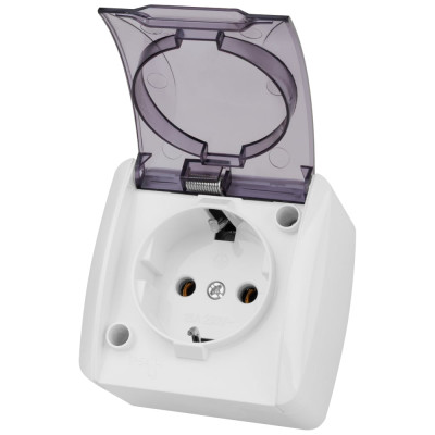 Розетка TDM ELECTRIC 2П+3 открытой установки IP54 16А с прозрачной крышкой белая "Селигер" SQ1818-0007