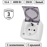 Розетка TDM ELECTRIC 2П+3 открытой установки IP54 16А с прозрачной крышкой белая "Селигер" SQ1818-0007