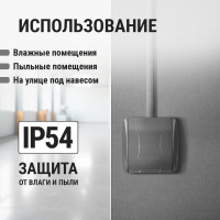 Розетка с крышкой накладная с заземлением TDM ELECTRIC серая 2П IP54 16А серия "Селигер" SQ1818-0113
