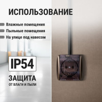 Розетка TDM ELECTRIC 2П+3 открытой установки IP54 16А с прозрачной крышкой шоколад "Селигер" SQ1818-0207