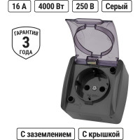 Розетка TDM 2П+3 открытой установки IP54 16А с прозрачной крышкой серая "Селигер" SQ1818-0107