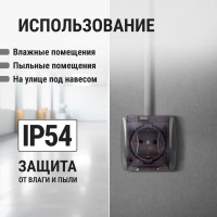 Розетка TDM 2П+3 открытой установки IP54 16А с прозрачной крышкой серая "Селигер" SQ1818-0107