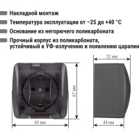 Розетка TDM 2П+3 открытой установки IP54 16А с прозрачной крышкой серая "Селигер" SQ1818-0107
