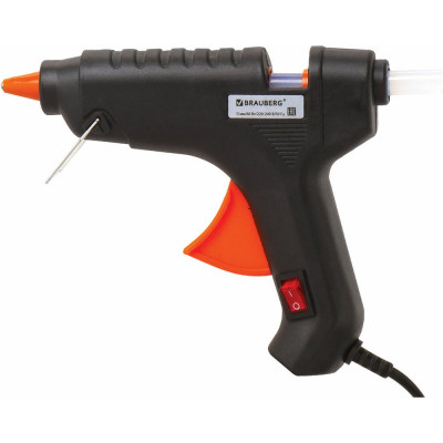 Клеевой пистолет BRAUBERG 60Вт для стержня 11 мм, с выключателем, в блистере, 671053
