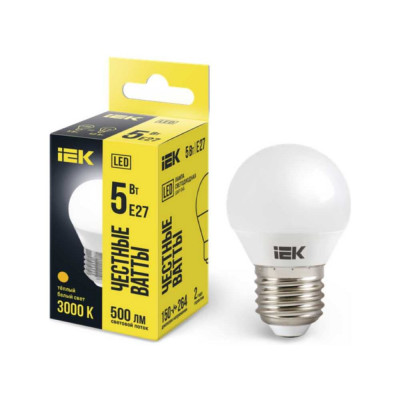 Лампа IEK LED, G45, шар, 5вт, 230В, 3000К, E27 LLE-G45-5-230-30-E27