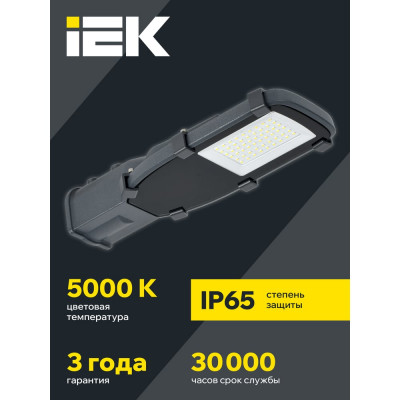 Консольный светодиодный светильник IEK LED ДКУ, 1002-30Д, 5000К, IP65, серый LDKU0-1002-030-5000-K03