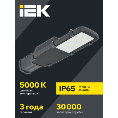 Консольный светодиодный светильник IEK LED ДКУ, 1002-50Д, 5000К, IP65, серый LDKU0-1002-050-5000-K03