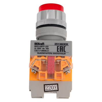 Выключатель кнопочный Dekraft ВК-22, 10 А, IP54, LED, красный 25136DEK