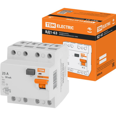 Устройство защитного отключения TDM ELECTRIC ВД1-63 4Р 25А 30мА SQ0203-0032