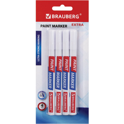 Лаковый маркер-краска BRAUBERG EXTRA paint marker 2 мм, белые, набор 4 шт., 151995