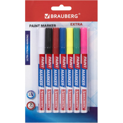 Маркер-краска лаковый BRAUBERG EXTRA paint marker 2 мм, набор 7 цветов, 151996