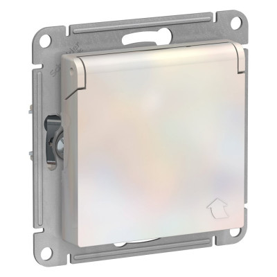 Розетка Systeme Electric AtlasDesign Жемчуг с заземлением со шторками с крышкой, 16А, IP20 ATN000446