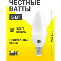 Лампа IEK LED, C35, свеча, 5вт, 230В, 4000К, E14 LLE-C35-5-230-40-E14