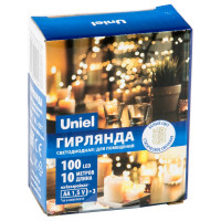 Светодиодная гирлянда Uniel ULD-S1000-100/SCB/3AA WHITE IP20 DEW, UL-00007186