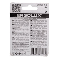 Батарейка Ergolux 1.5В, LR20, Alkaline, BL-2 11752