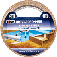 Двухсторонняя клейкая лента UNIBOB тканевая 25 мм х 10 м 214988