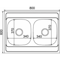 Мойка mixline 60х80х18 см, 0.6, 2 чаши, выпуск 3 1/2, с сифоном 528171