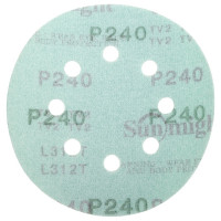 Круг шлифовальный FILM L312T (5 шт; 125 мм; на липучке; 8 отв; зелёный; P240) SUNMIGHT 53212R