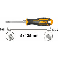 Двухсторонняя отвертка INGCO 2 в 1 SL5+PH1 INDUSTRIAL AKISD0203