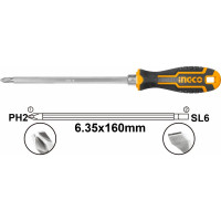 Двухсторонняя отвёртка INGCO 2 в 1 PH2+SL6  INDUSTRIAL AKISD0201