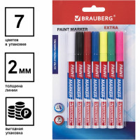 Маркер-краска лаковый BRAUBERG EXTRA paint marker 2 мм, набор 7 цветов, 151996