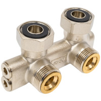Угловой узел Uni-Fitt перекрёстный, НВ 3/4" х 3/4"ЕК, радиаторный, с вентилями, ниппелями и адаптерами 197N3011