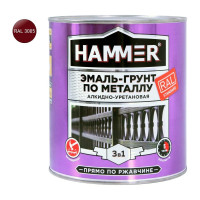 Эмаль-грунт по металлу HAMMER 3в1 АУ п/гл RAL 3005 винно-красный 2,7 кг ЭК000133636