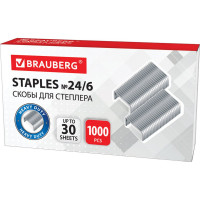 Скобы для степлера BRAUBERG №24/6, 1000 штук, до 30 листов, 220950