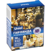 Светодиодная гирлянда Uniel ULD-S0500-050/SCB/2AA PURPLE, IP20, DEW UL-00007185