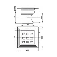 Сливной трап Alcadrain APV12 150х150 110, подводка – боковая 00028457