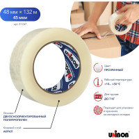 Лента клейкая упаковочная Unibob прозрачная 48 мм х 132 м 600 211727 31247