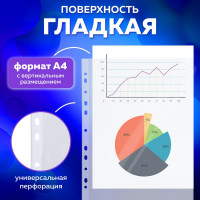 Перфорированные гладкие папки-файлы BRAUBERG STANDARD А4 комплект 100 шт, 40 мкм 229661