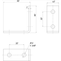 Угловая пластина УМС 90° 4 отв. PU-4