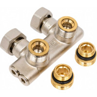 Угловой узел Uni-Fitt перекрёстный, НВ 3/4" х 3/4"ЕК, радиаторный, с вентилями, ниппелями и адаптерами 197N3011