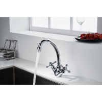 Двуручный смеситель для кухни Decoroom с высоким повортным изливом DR54028