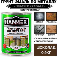 Грунт-эмаль по металлу HAMMER 3в1 б/с шоколадная 0,9 кг ЭК000132857