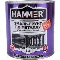 Эмаль-грунт по металлу HAMMER 3в1 АУ п/гл RAL 3005 винно-красный 2,7 кг ЭК000133636