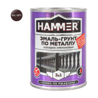Эмаль-грунт по металлу HAMMER 3в1 АУ п/гл RAL 8017 шоколад.-кор. 0,9 кг ЭК000133623