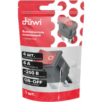 Клавишный выключатель duwi красный с подсветкой 4 контакта, 250В, 6А, тип RWB-207, SC-768, 26846 8