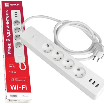 EKF Умный удлинитель c USB Wi-Fi HomeConnect RCE-1-WF